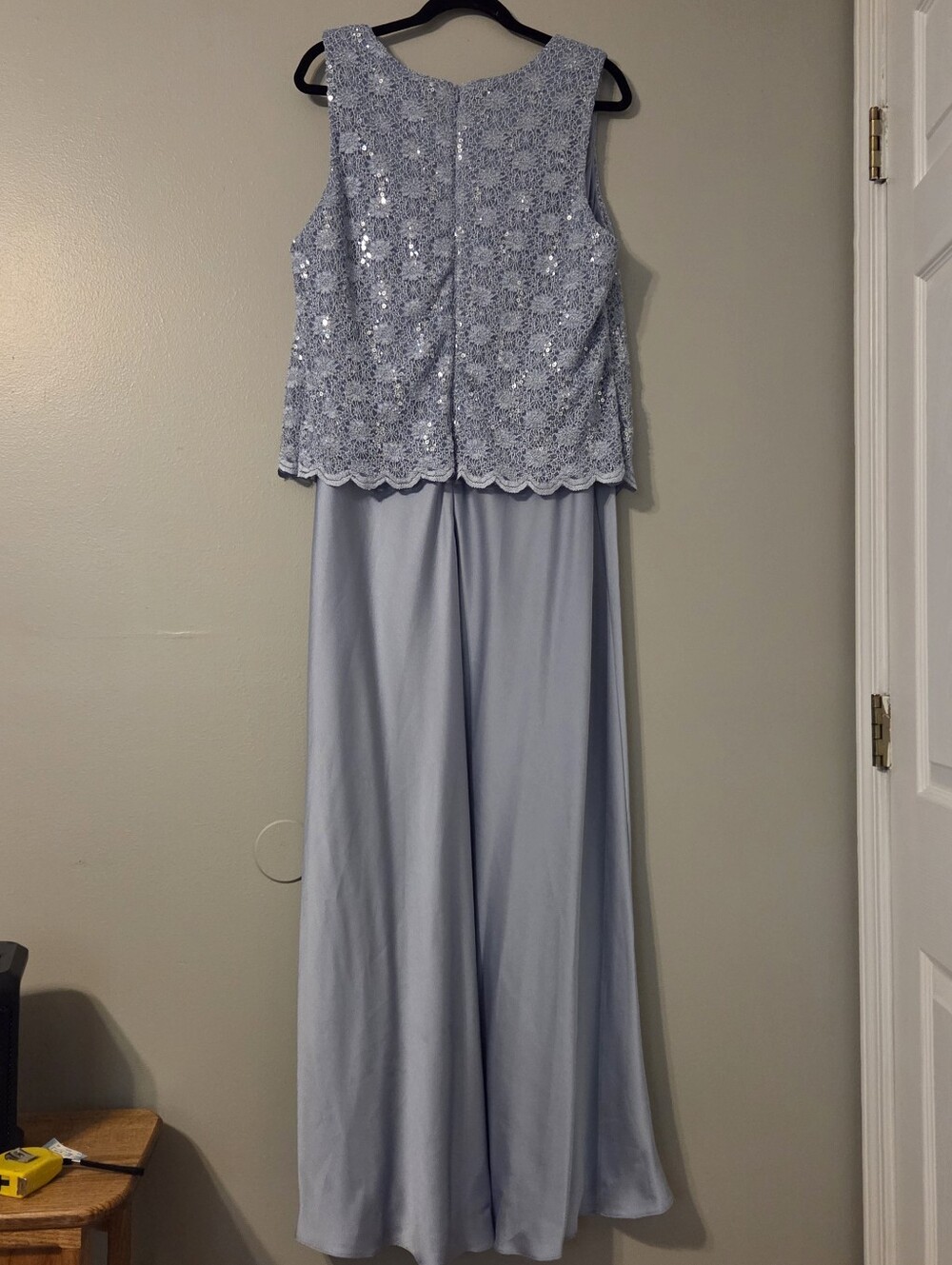 R&M Richards Plus Size Blue Sequence Satin Formal Dress With Jacket. Sz 18W/2X - Picture 8 of 12